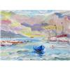 Image 1 : "Dark Blue Boat" oil in impressionism style. #1667879