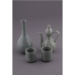 A Korean Celadon Tea Set and a Vase #1668043