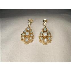 Estate 14K YG Gold Opal Filigree Drop Earrings #1668326