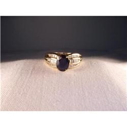 Estate 14K YG Sapphire Baguette Diamond Ring #1668328