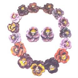 Autumn colored pansy necklace & earrings #1668343