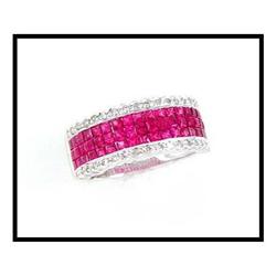 INVISIBLE SET FINE RUBIES DIAMONDS RING OF 18K #1682080