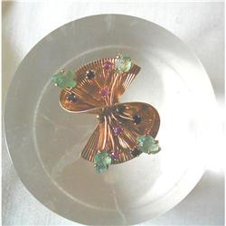 1940's CARVED EMERALD & 14K Y GOLD DRESS CLIP #1696219