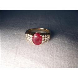 Estate 14K YG Gold Ruby Diamond Cascade Ring #1696366