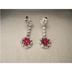 14K WG Gold Ruby Diamond Drop Floral Earrings #1696368