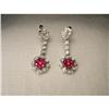 Image 1 : 14K WG Gold Ruby Diamond Drop Floral Earrings #1696368