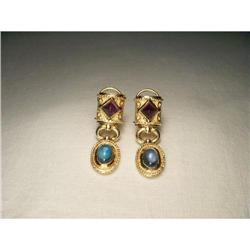 Etruscan 14K Cabochon Amethyst Topaz Earrings #1696375