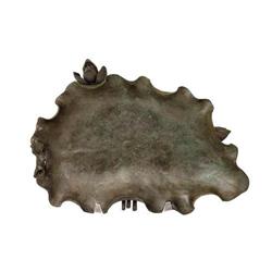 Old Japanese Bronze Ikebana Lotus Leaf Tray #1696404