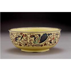 Old Japanese Yellow Cloisonne Bowl w Peacock #1696419