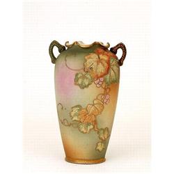 Japanese Nippon Coralene Vase Grape Leaves Mk #1696426