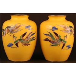 Lovely Pair of Japanese Cloisonne Phoenix Vases#1696523