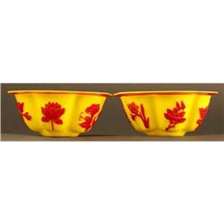 Antique Peking Glass, Red and Yellow Pair Bowls#1696546