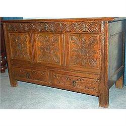 Jacobean English oak carved chest  #1710693