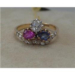 18 Ct. Gold Diamond Ruby and Sapphire Ring #1711163