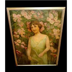 19c Victorian Girl Woman Oil Painting Garden #1711496