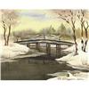 Original watercolor "Bridge on winter river" #1725088
