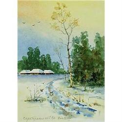 Original watercolor "Winter path" #1725094