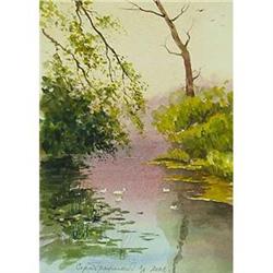Original watercolor "Ducks on lake" #1725095