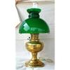 BRASS Oil LAMP Green CASED Shade ANTIQUE #1725383