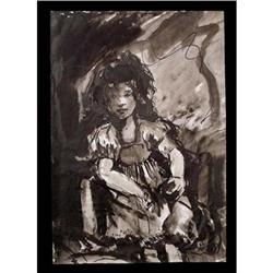 Black Ink Drawing Portrait of Little Girl #1725455