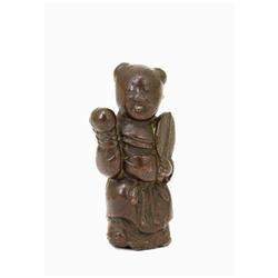 19C Japanese Bronze Boy Holding Fan Figurine #1725536