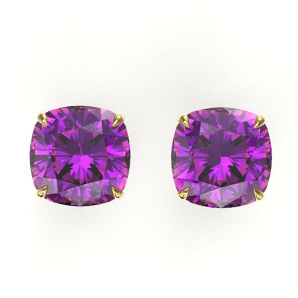 12 ctw Cushion Cut Amethyst Designer Stud Earrings 18k Yellow Gold - REF-39N5F