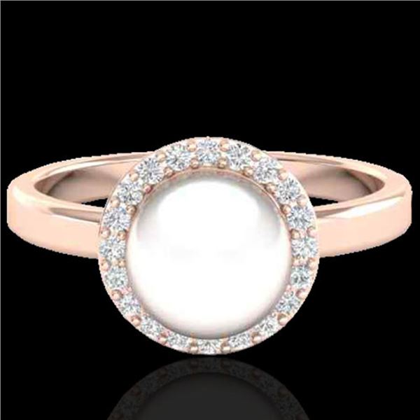 0.25 ctw Micro Pave VS/SI Diamond & White Pearl Ring 14k Rose Gold - REF-30N8F