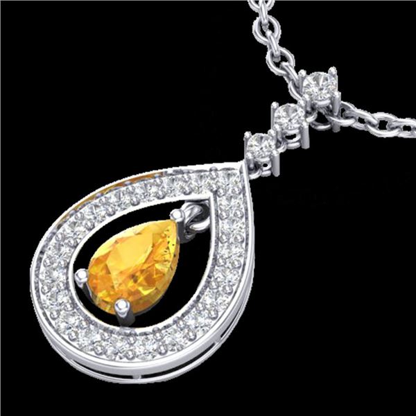 1.15 ctw Citrine & Micro Pave VS/SI Diamond Necklace 14k White Gold - REF-47G5W