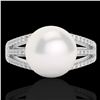 Image 1 : 0.30 ctw Micro Pave VS/SI Diamond & Pearl Designer Ring 18k White Gold - REF-39F3M