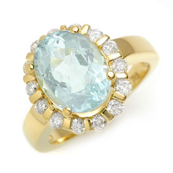 4.65 ctw Aquamarine & Diamond Ring 10k Yellow Gold - REF-90X8A