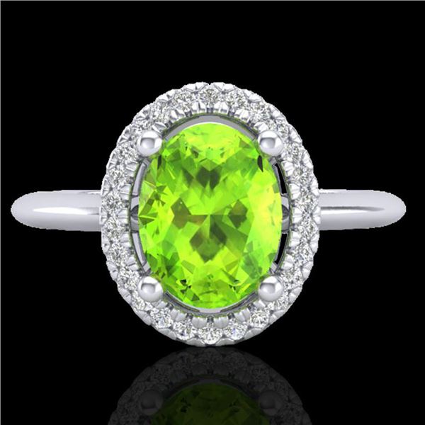 1.75 ctw Peridot & Micro VS/SI Diamond Ring Halo 18k White Gold - REF-39X8A