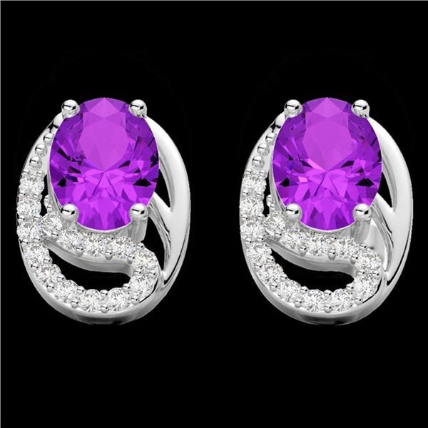 2.50 AMEHYST & Micro Pave VS/SI Diamond Stud Earrings 10k White Gold - REF-25X9A