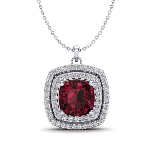 2.27 ctw Garnet & Micro Pave VS/SI Diamond Necklace 18k White Gold - REF-49G2W