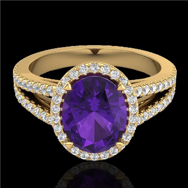 3 ctw Amethyst & Micro VS/SI Diamond Halo Ring 18k Yellow Gold - REF-52A4N