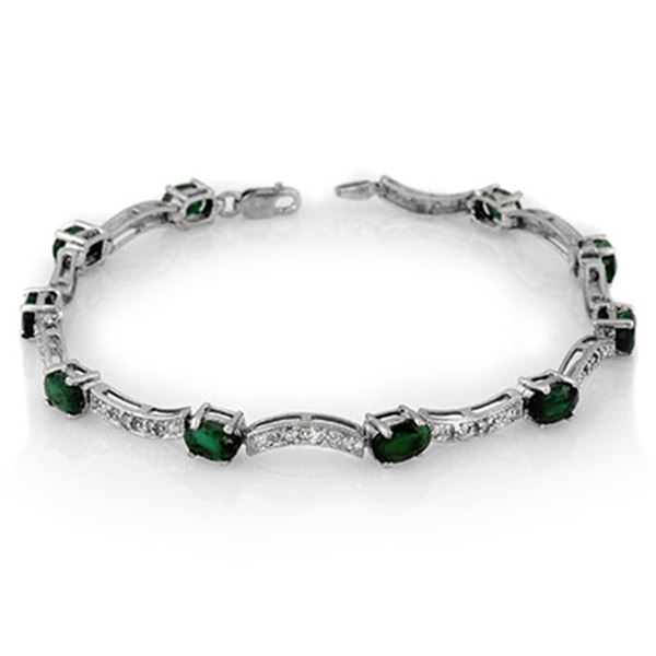 4.25 ctw Emerald & Diamond Bracelet 14k White Gold - REF-78N2F