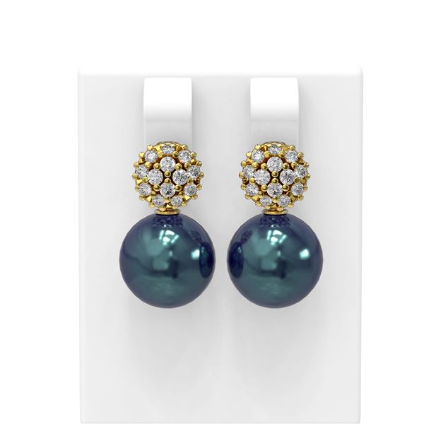 0.63 ctw Diamond & Pearl Earrings 18K Yellow Gold - REF-71R6K