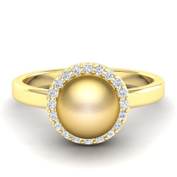 0.25 ctw Micro Pave VS/SI Diamond & Golden Pearl Ring 18k Yellow Gold - REF-41X6A