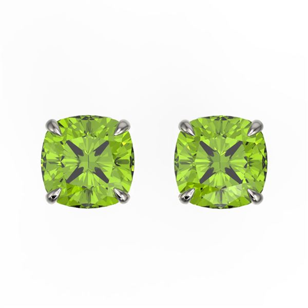 4 ctw Cushion Cut Peridot Designer Stud Earrings 18k White Gold - REF-32A2N