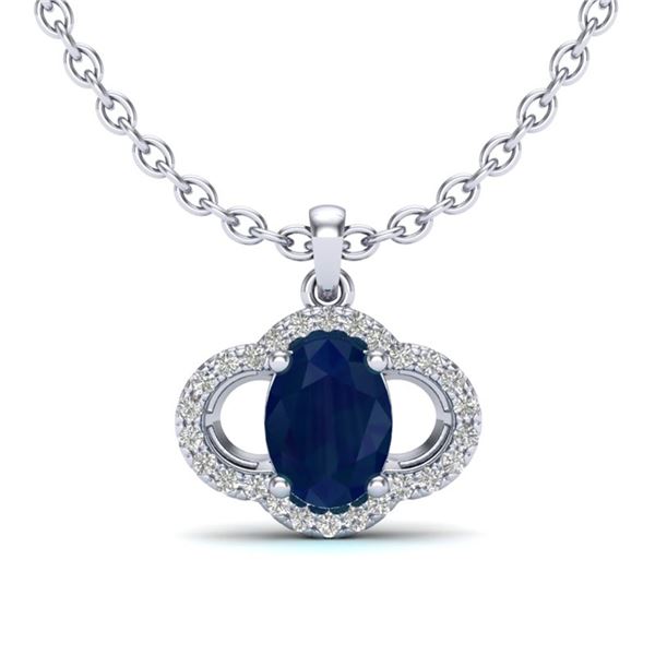 2 ctw Sapphire & Micro Pave VS/SI Diamond Necklace 10k White Gold - REF-25R9K