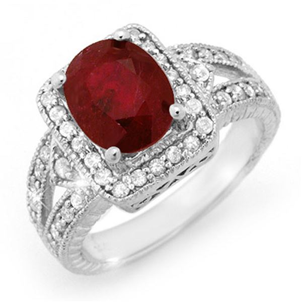 3.20 ctw Ruby & Diamond Ring 14k White Gold - REF-101X8A