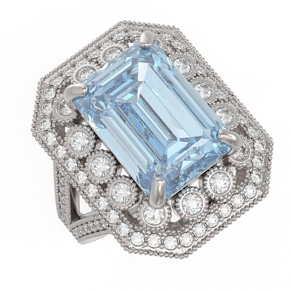 12.49 ctw Certified Sky Topaz & Diamond Victorian Ring 14K White Gold - REF-200H5R