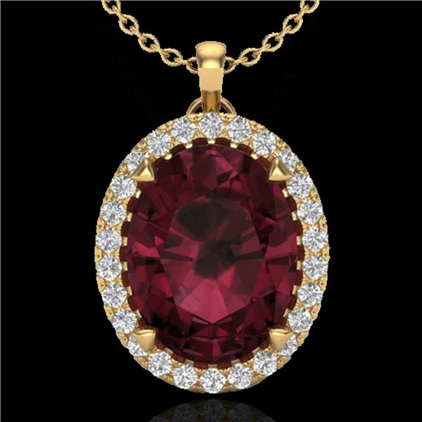 2.75 ctw Garnet & Micro VS/SI Diamond Halo Necklace 18k Yellow Gold - REF-37X5A