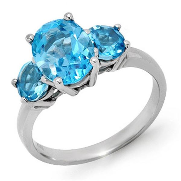 3.25 ctw Blue Topaz Ring 10k White Gold - REF-21W8H