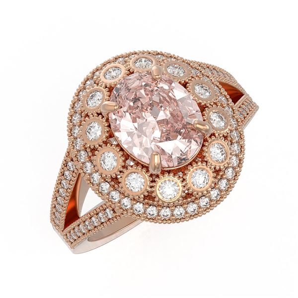 3.95 ctw Certified Morganite & Diamond Victorian Ring 14K Rose Gold - REF-176X8A