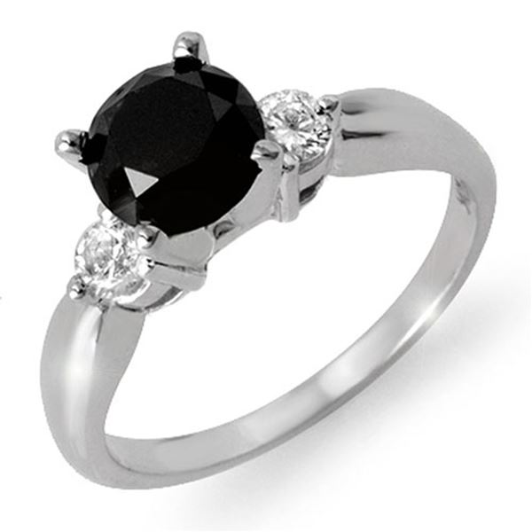 1.65 ctw VS Certified Black & White Diamond Solitaire Ring 14k White Gold - REF-50X6A