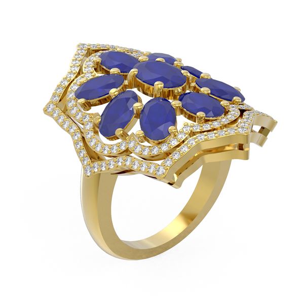 7.38 ctw Sapphire & Diamond Ring 18K Yellow Gold - REF-178G2W