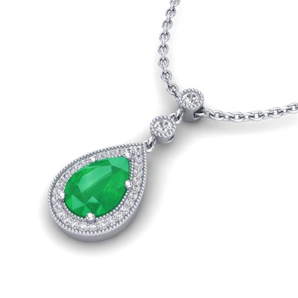 2.75 ctw Emerald & Micro Pave VS/SI Diamond Necklace 18k White Gold - REF-44R4K