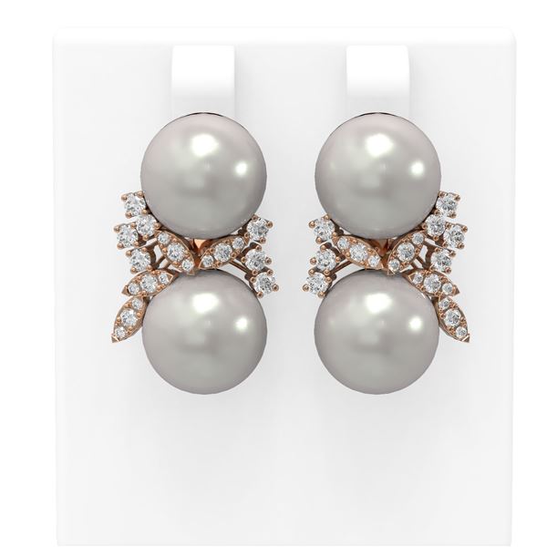 0.96 ctw Diamond & Pearl Earrings 18K Rose Gold - REF-124N5F