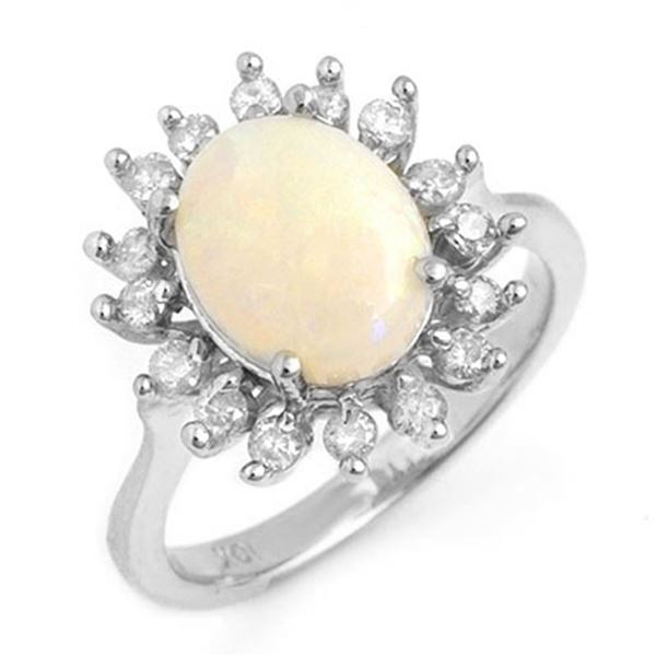 1.78 ctw Opal & Diamond Ring 18k White Gold - REF-74M8G