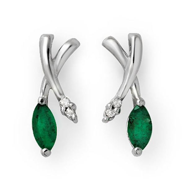 0.50 ctw Emerald & Diamond Earrings 14k White Gold - REF-17H6R